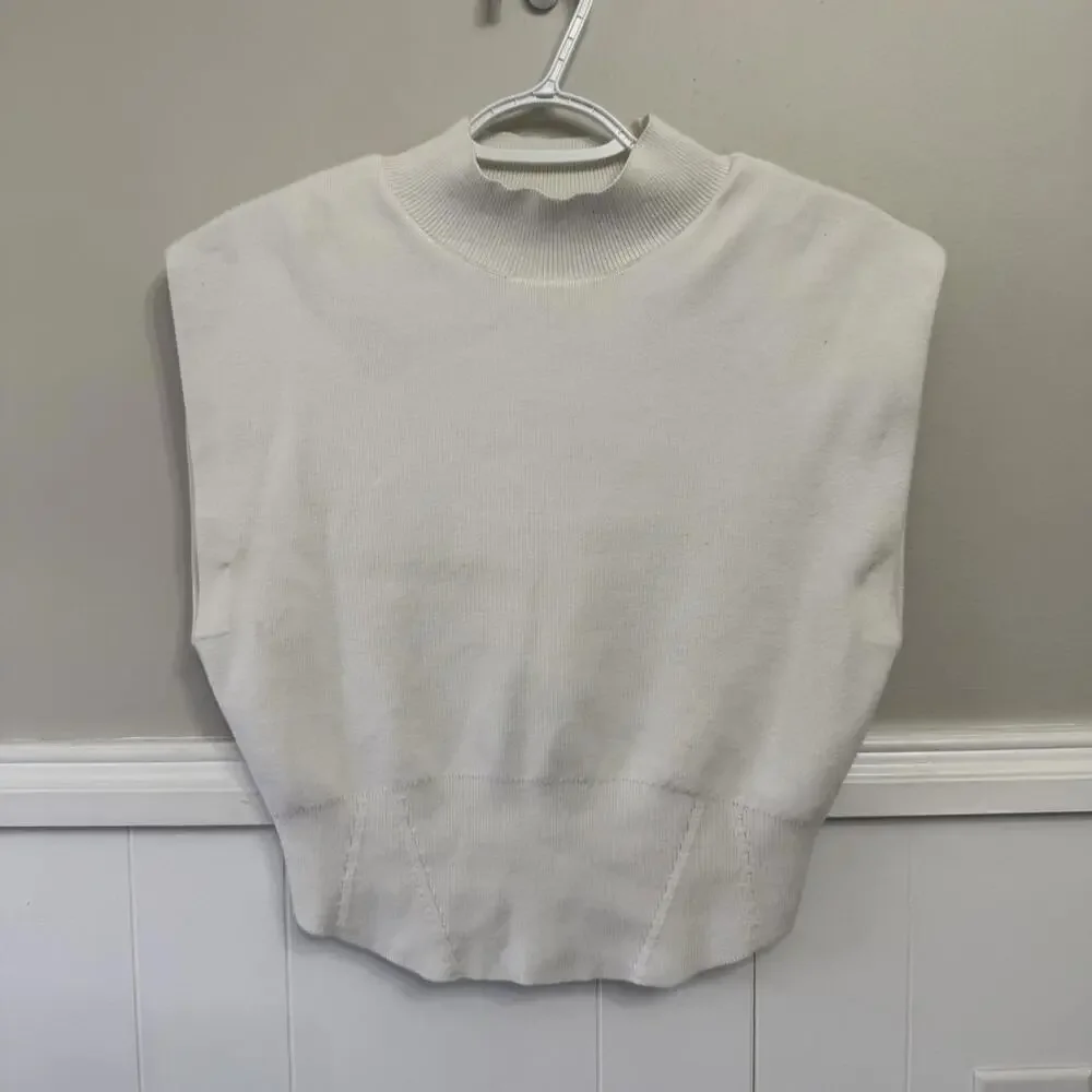 Pilcro Sweater Womens Medium White Vest Biker Muscle Knit Cozy Warm Mock Neck - Picture 2 of 6